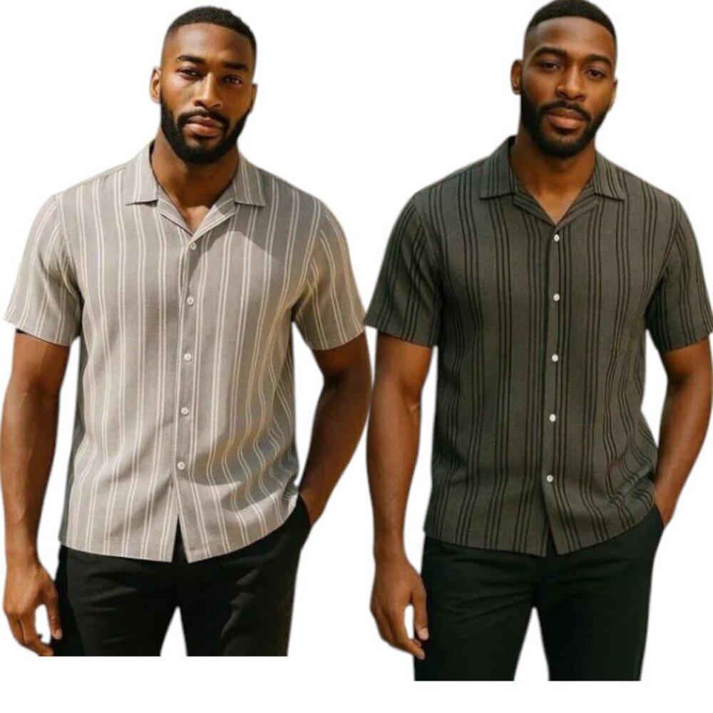 NEW 2 SZ 2XL No Boundaries Textured Striped Fabric Short Sleeve Men's Shirts